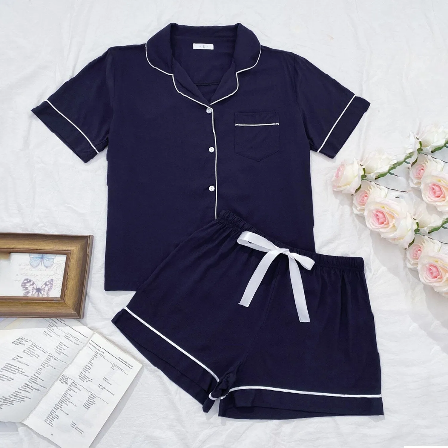 Navy Short-Sleeve Loungewear Set sold by Zulily product image thumbnail 4