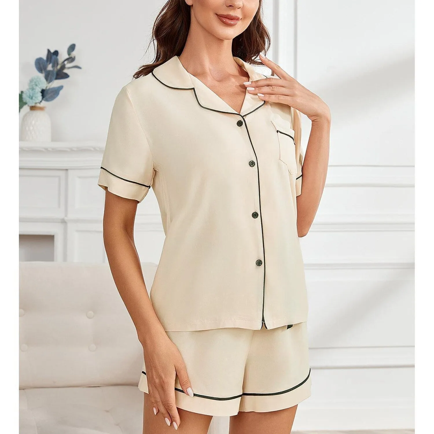 Beige Short-Sleeve Loungewear Set sold by Zulily product image thumbnail 2