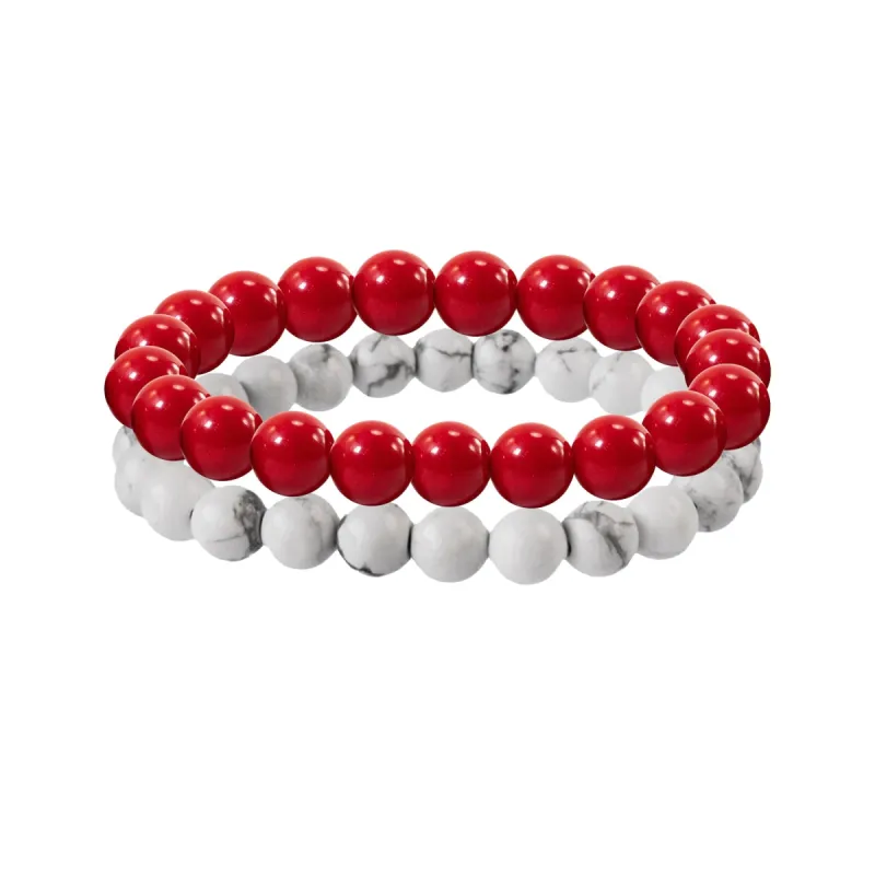 Set of Two Coral and Howlite Bead Stretch Bracelet sold by Zulily