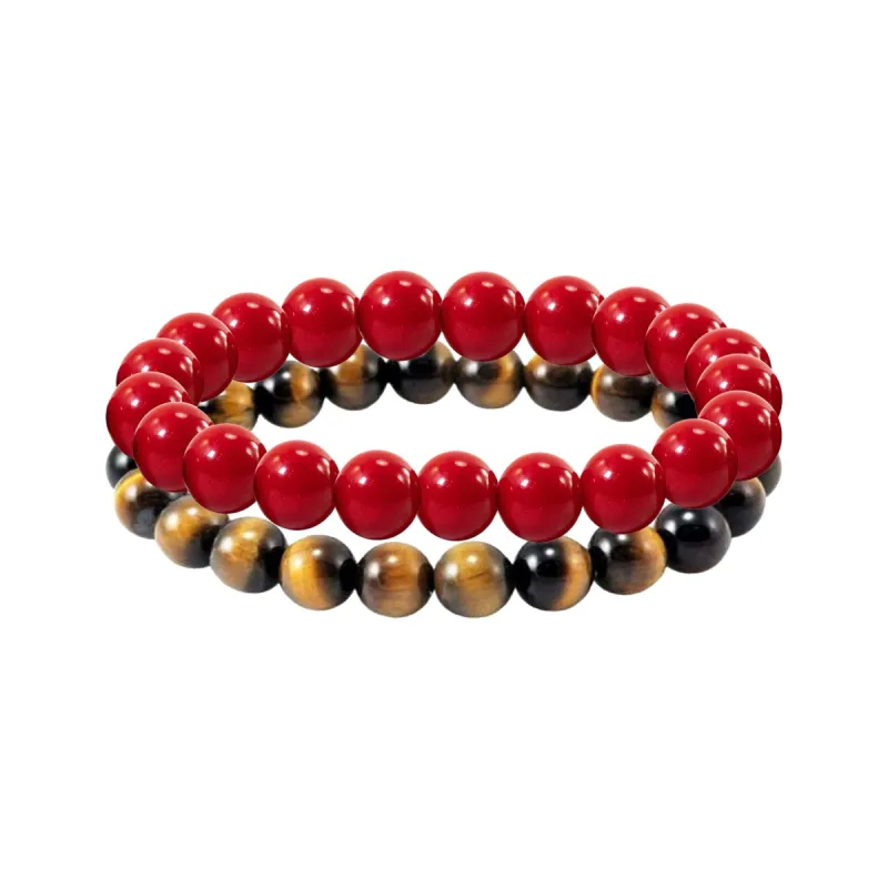 Set of Two Coral and Tiger Eye Bead Stretch Bracelet sold by Zulily