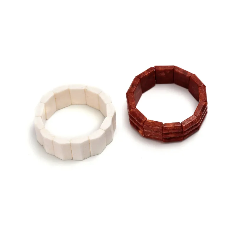 Red Coral and White Coral Stretch Bracelet Set Of 2 PCS sold by Zulily