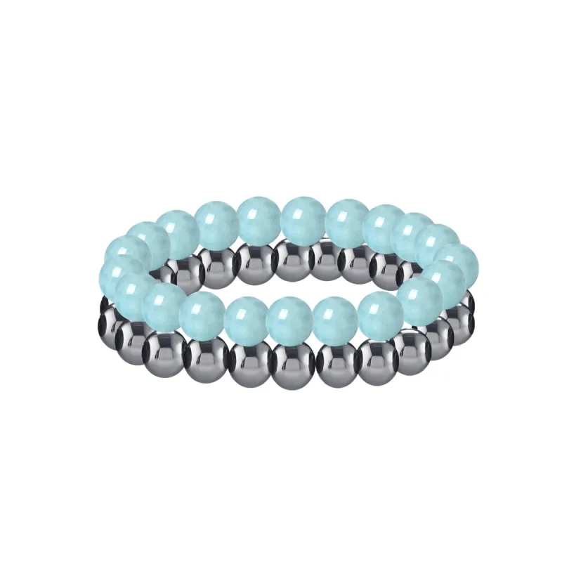 Set of Two Aquamarine and Hematite Bead Stretch Bracelet sold by Zulily