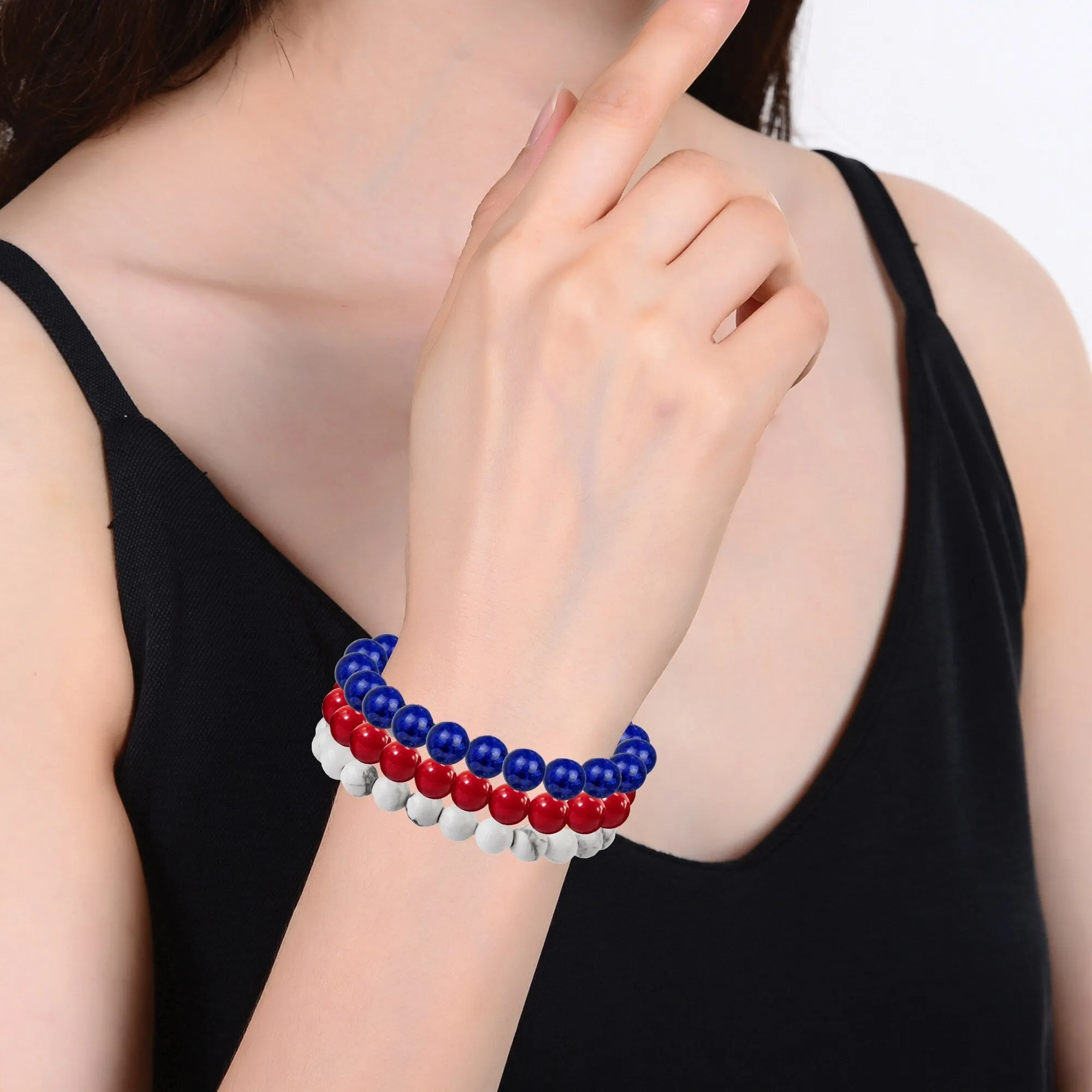 Set of Three Lapis, Howlite and Coral Bead Stretch Bracelet sold by Zulily product image thumbnail 5