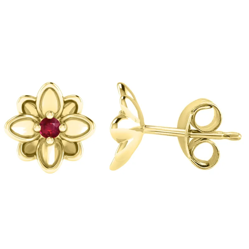Gold Over Sterling Silver with Ruby Flower Earring sold by Zulily