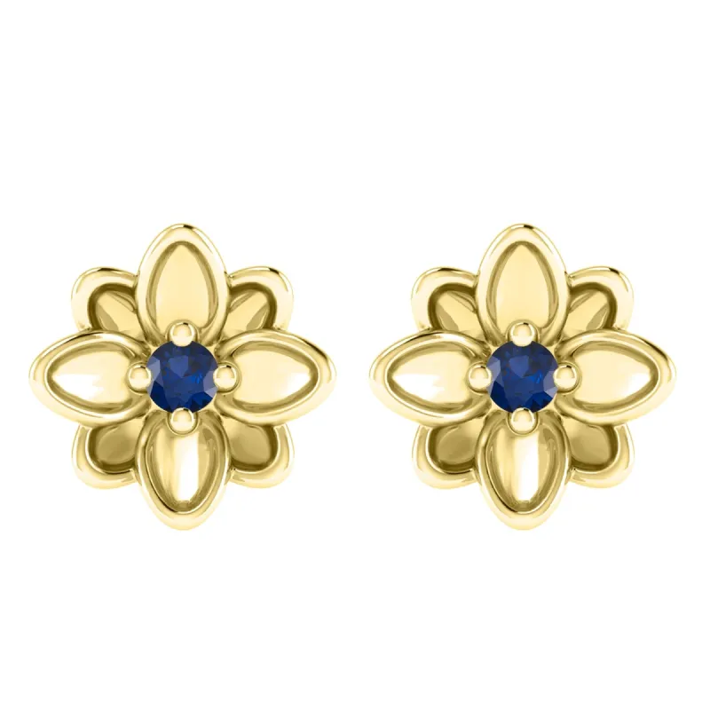Gold Over Sterling Silver with Blue Sapphire Flower Earrings sold by Zulily
