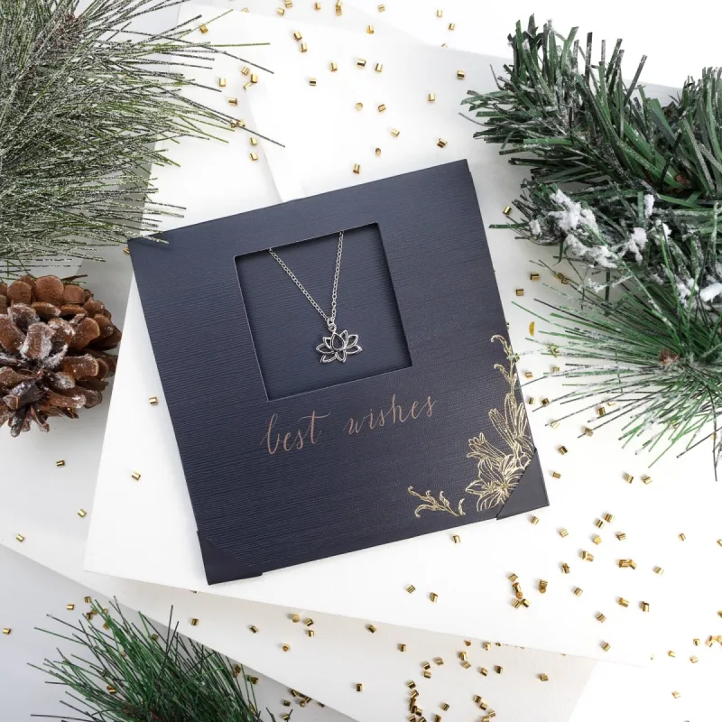 Lotus Pendant Necklace With Swarovski Crystals On Holiday Card sold by Zulily