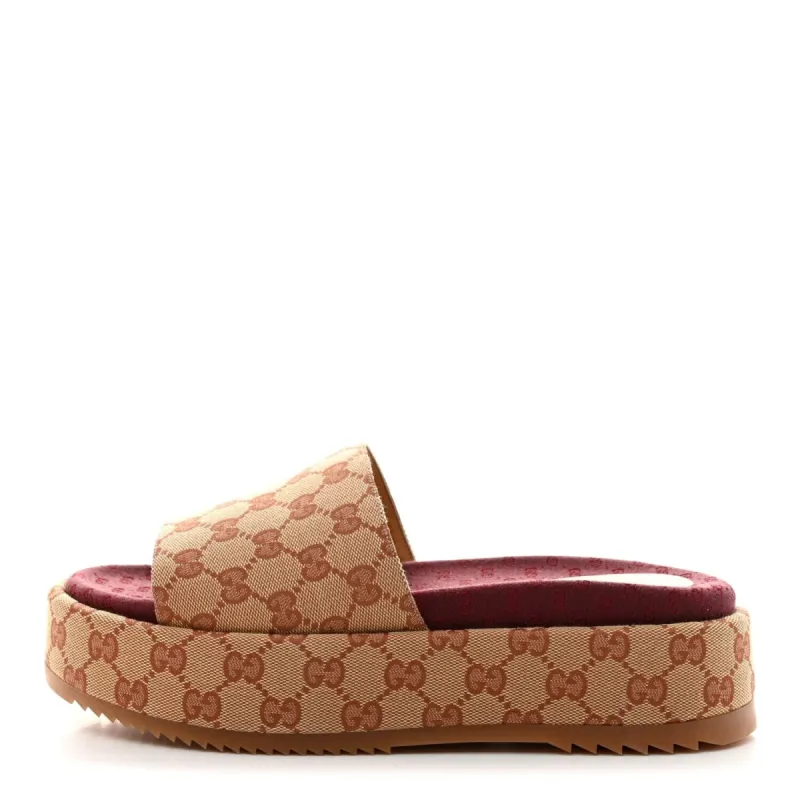 Gucci Canvas GG Monogram Angelina Platform Slide Sandals 40.5 Beige Ruggine (Pre-Ow sold by Zulily
