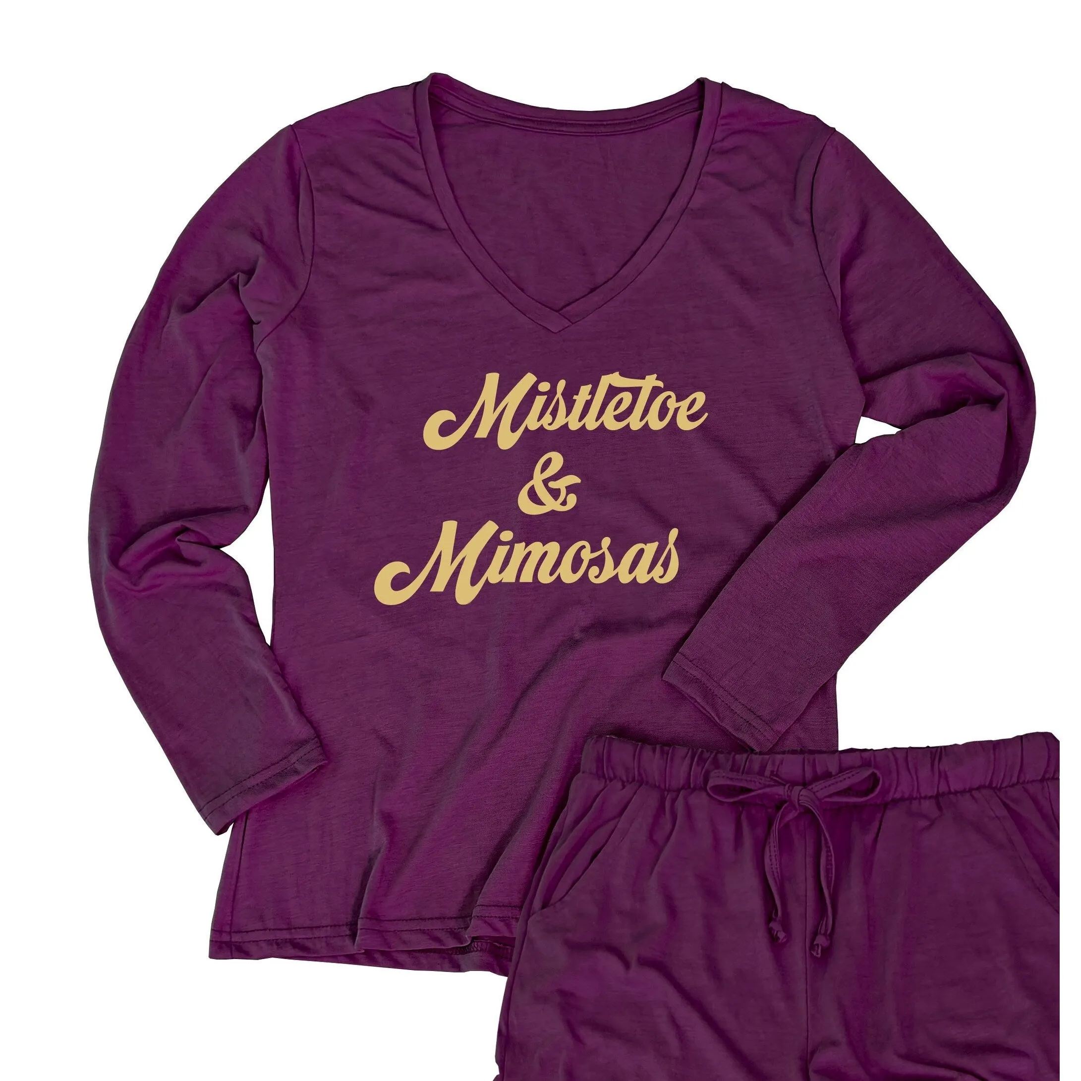 Mistletoe & Mimosas Women's long-sleeve v-neck tee/Drawstring pajama pants sold by Zulily product image thumbnail 2