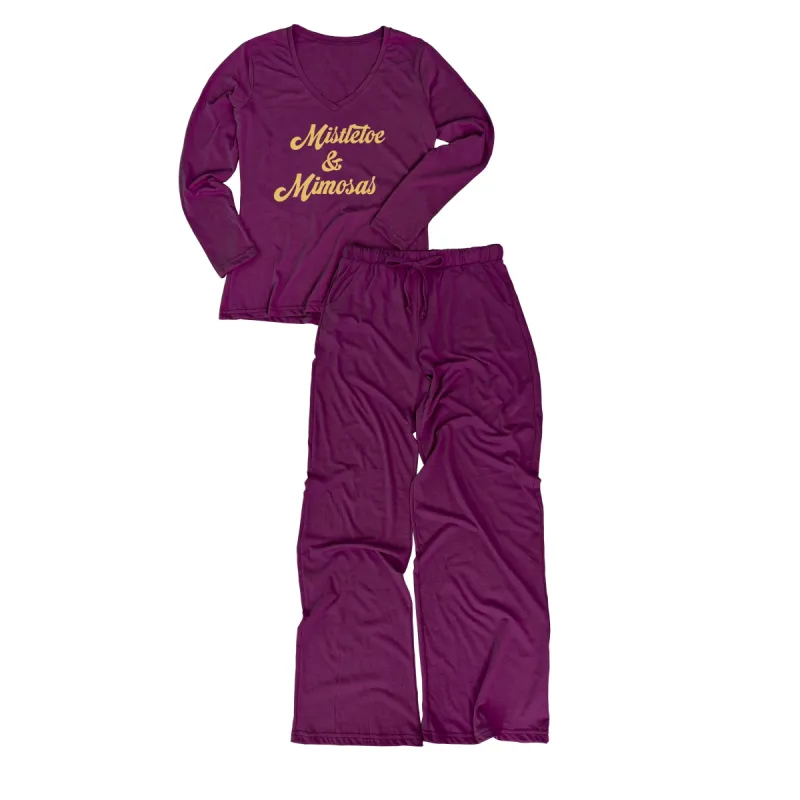Mistletoe & Mimosas Women's long-sleeve v-neck tee/Drawstring pajama pants sold by Zulily