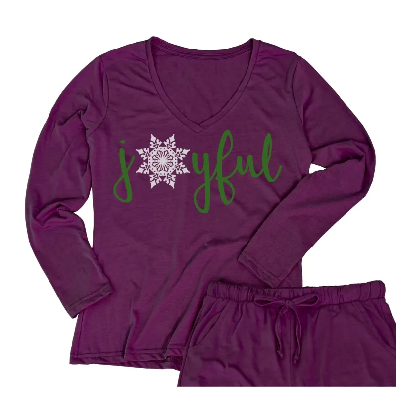 joyful (snowflake) Women's long-sleeve v-neck tee/Drawstring pajama pants sold by Zulily