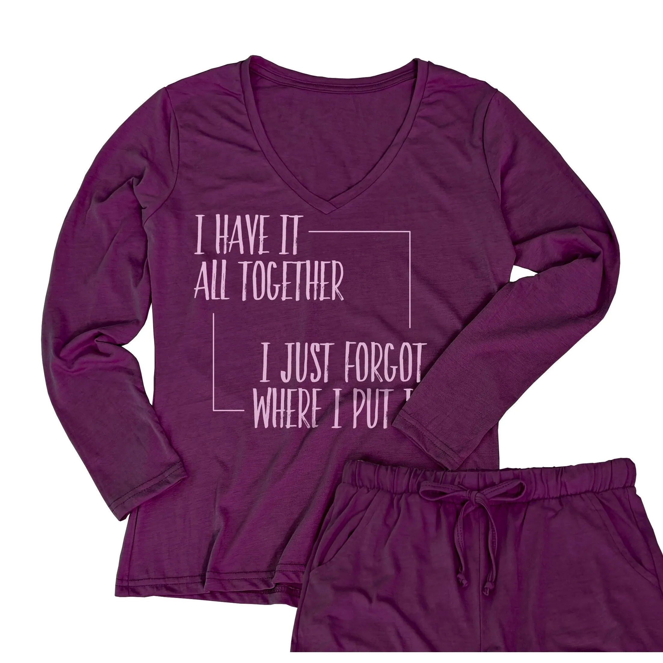 I have it all together. I just forgot where I put it. Women's long-sleeve v-neck tee/Drawstring pajama pants sold by Zulily product image thumbnail 2