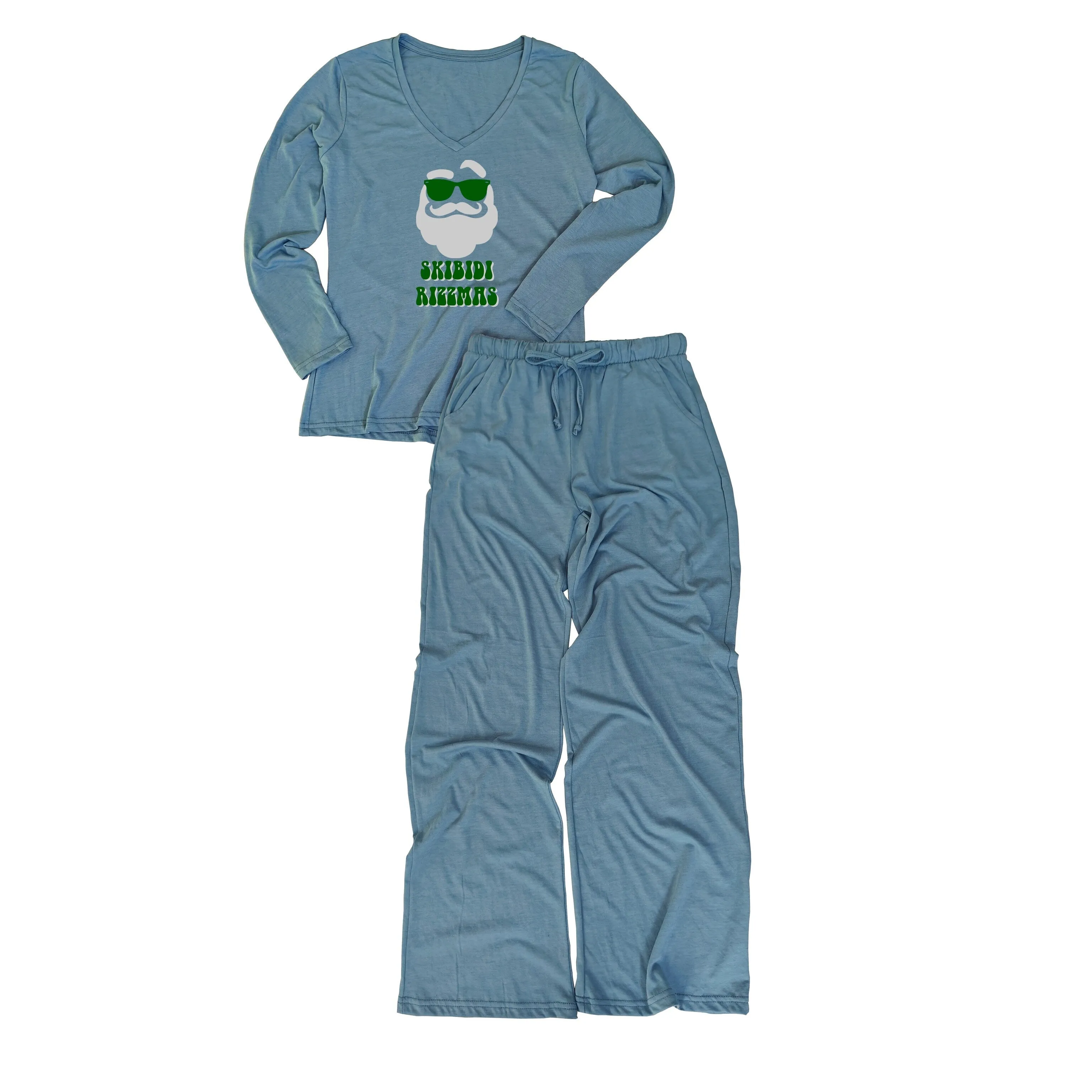 Skibidi Rizzmas Women's long-sleeve v-neck tee/Drawstring pajama pants sold by Zulily product image thumbnail 2