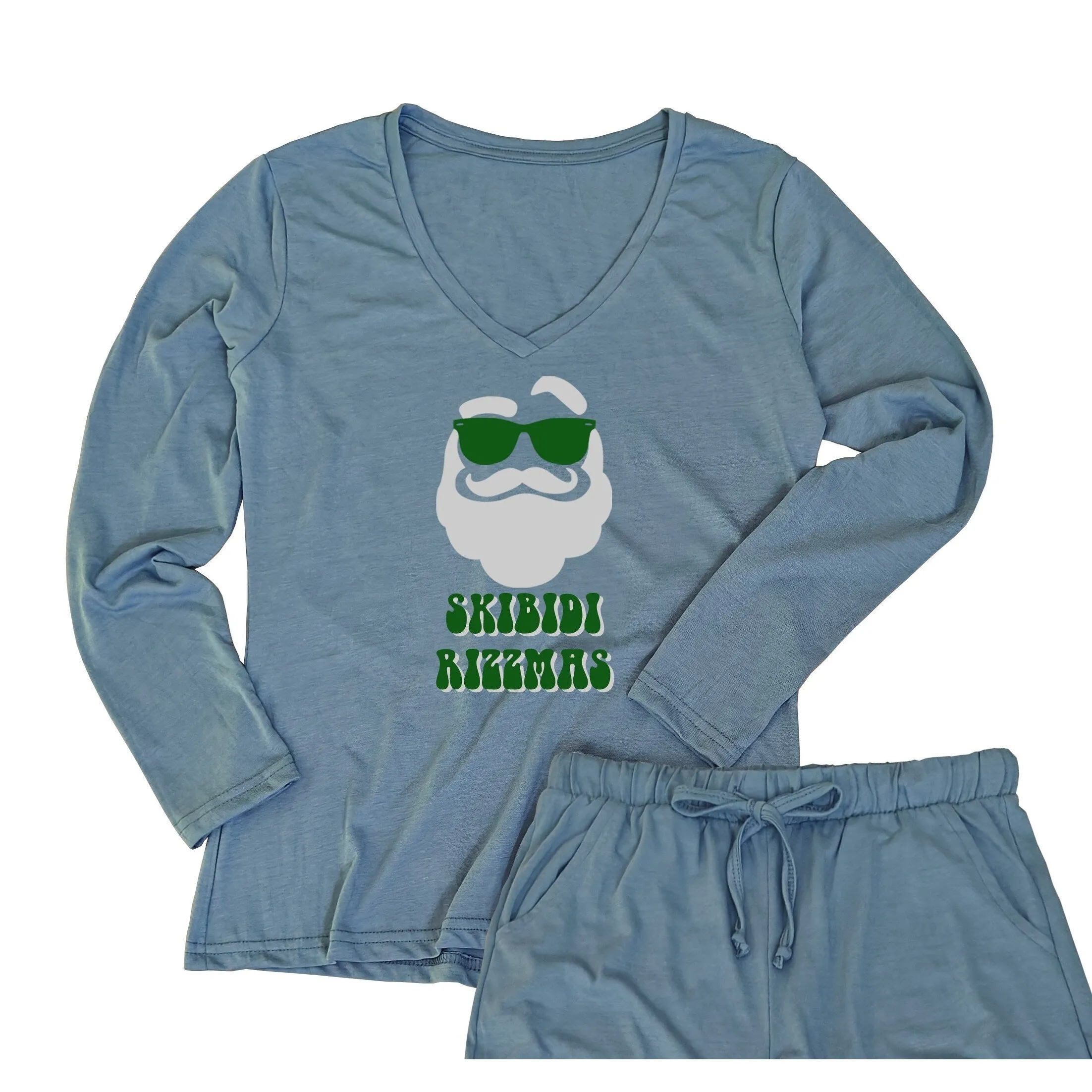 Skibidi Rizzmas Women's long-sleeve v-neck tee/Drawstring pajama pants sold by Zulily