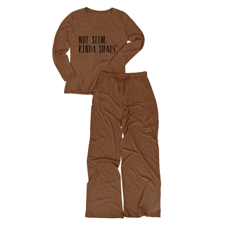 Not Slim, Kinda Shady Women's long-sleeve v-neck tee/Drawstring pajama pants sold by Zulily
