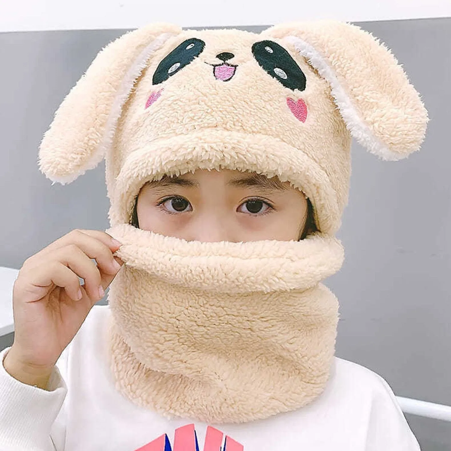 Pink Bunny Plush Scarf Integrated Neck Hat sold by Zulily product image thumbnail 2