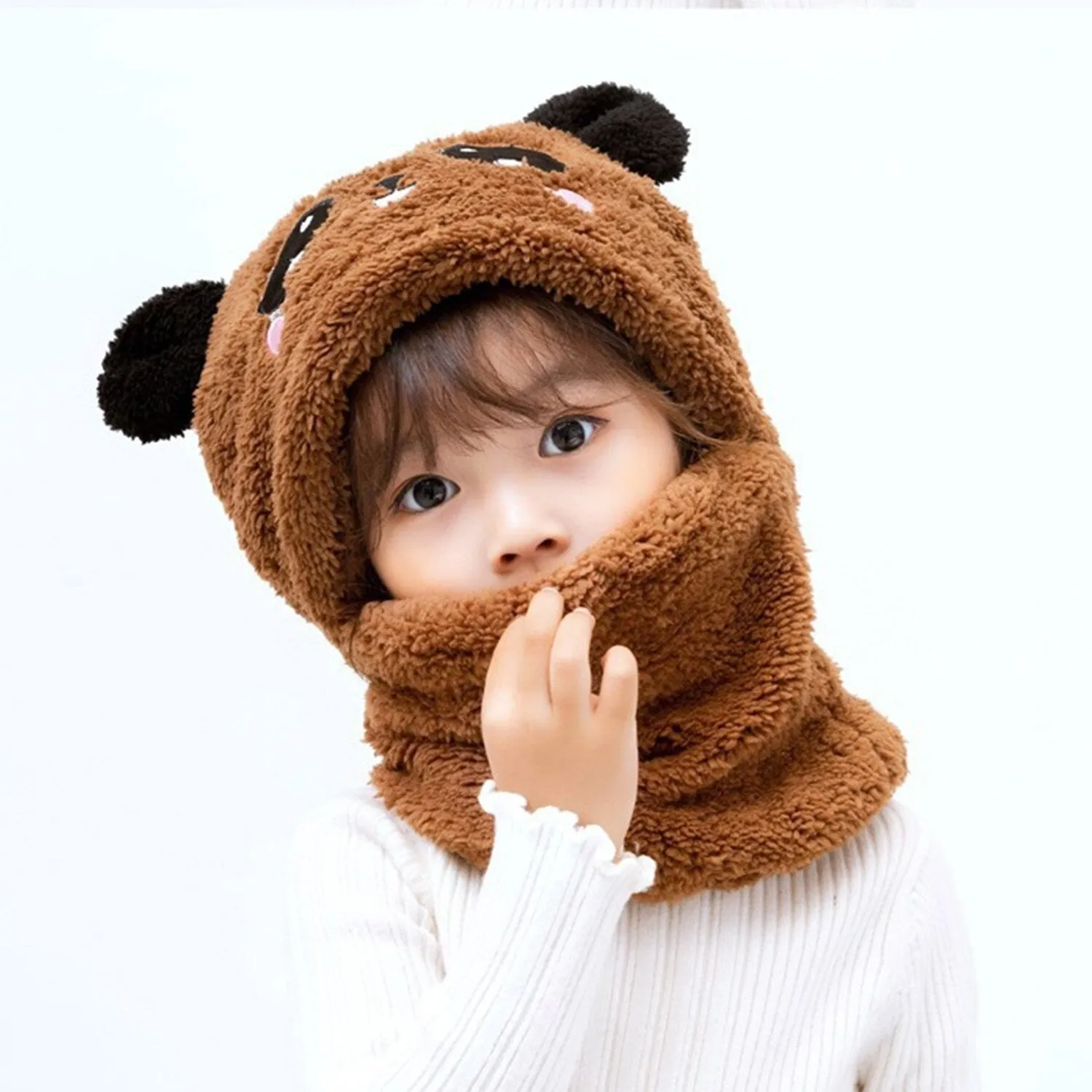 Brown Panda Plush Scarf Integrated Neck Hat sold by Zulily product image thumbnail 3