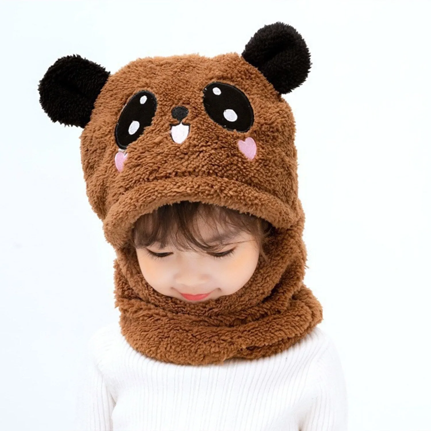 Brown Panda Plush Scarf Integrated Neck Hat sold by Zulily product image thumbnail 2
