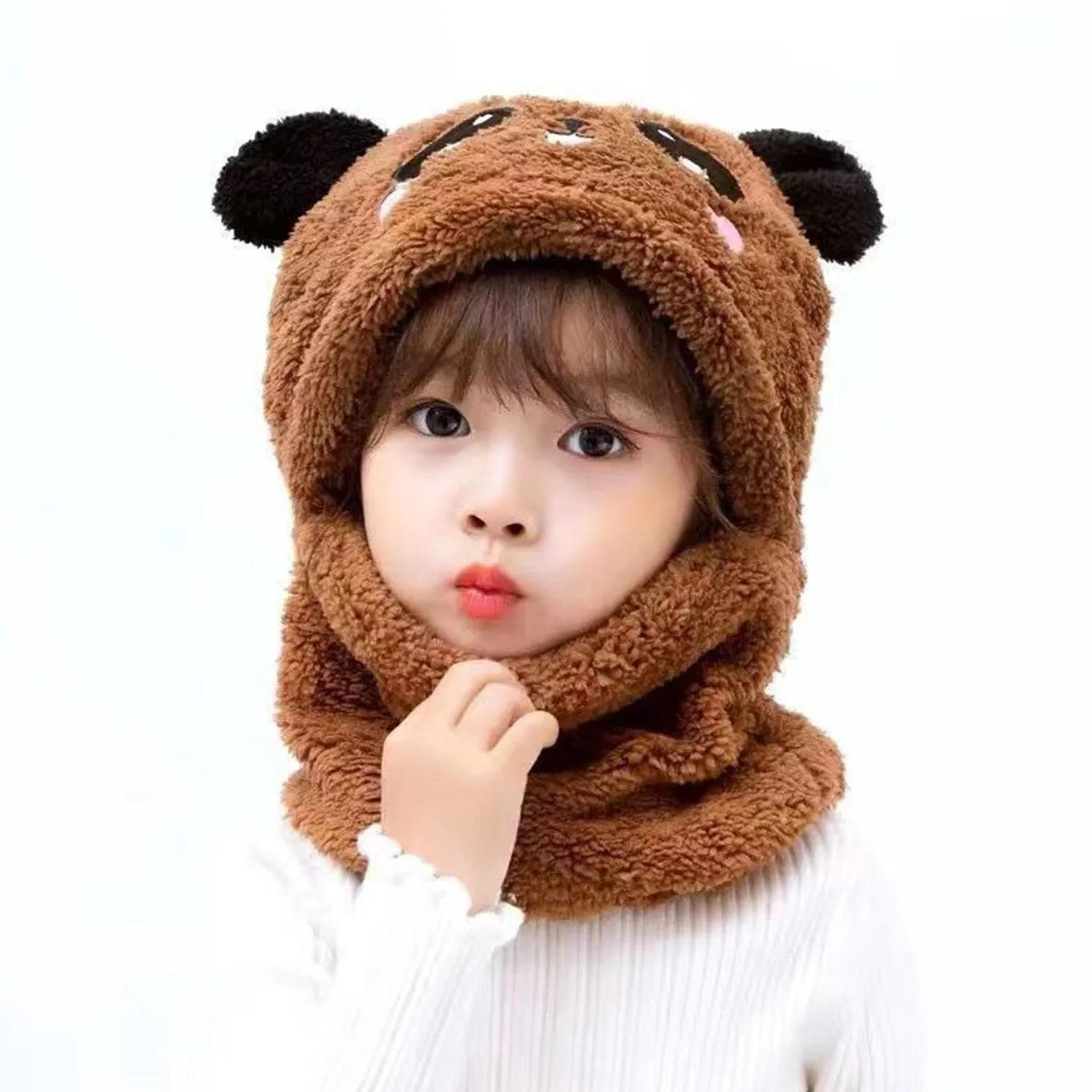 Brown Panda Plush Scarf Integrated Neck Hat sold by Zulily product image thumbnail 4