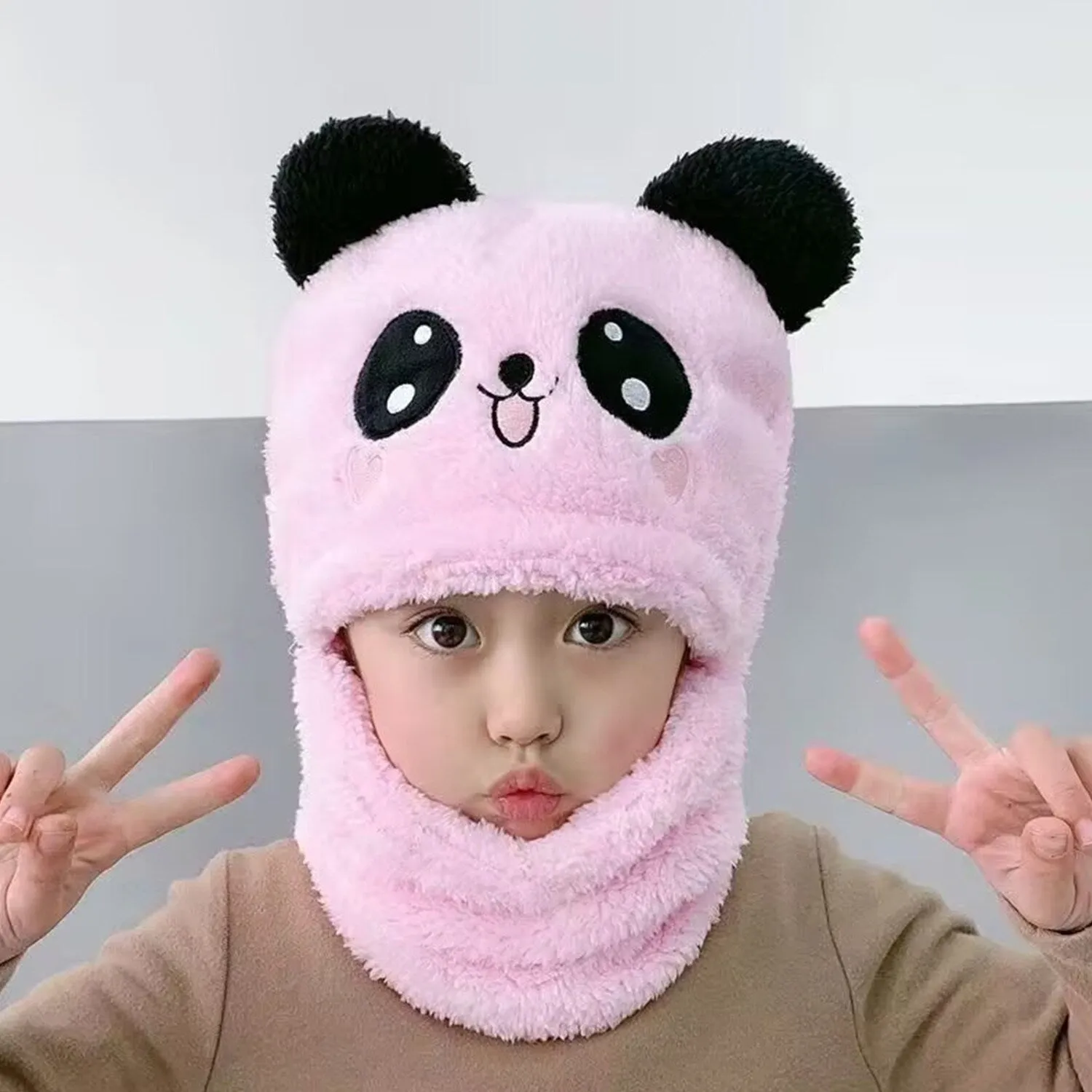 Pink Panda Plush Scarf Integrated Neck Hat sold by Zulily product image thumbnail 2