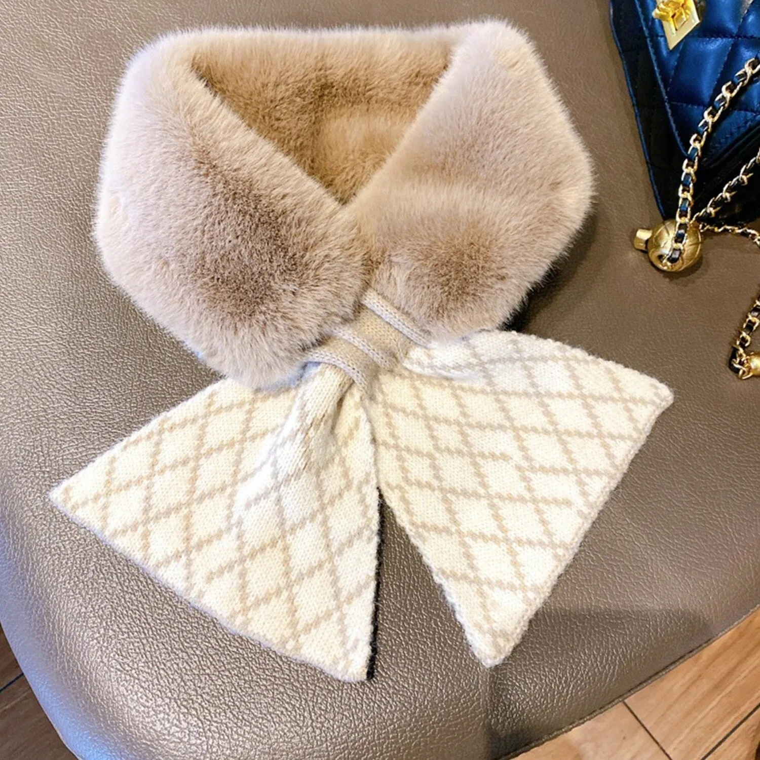 Khaki Geometric Plush Cross Scarf sold by Zulily product image thumbnail 3