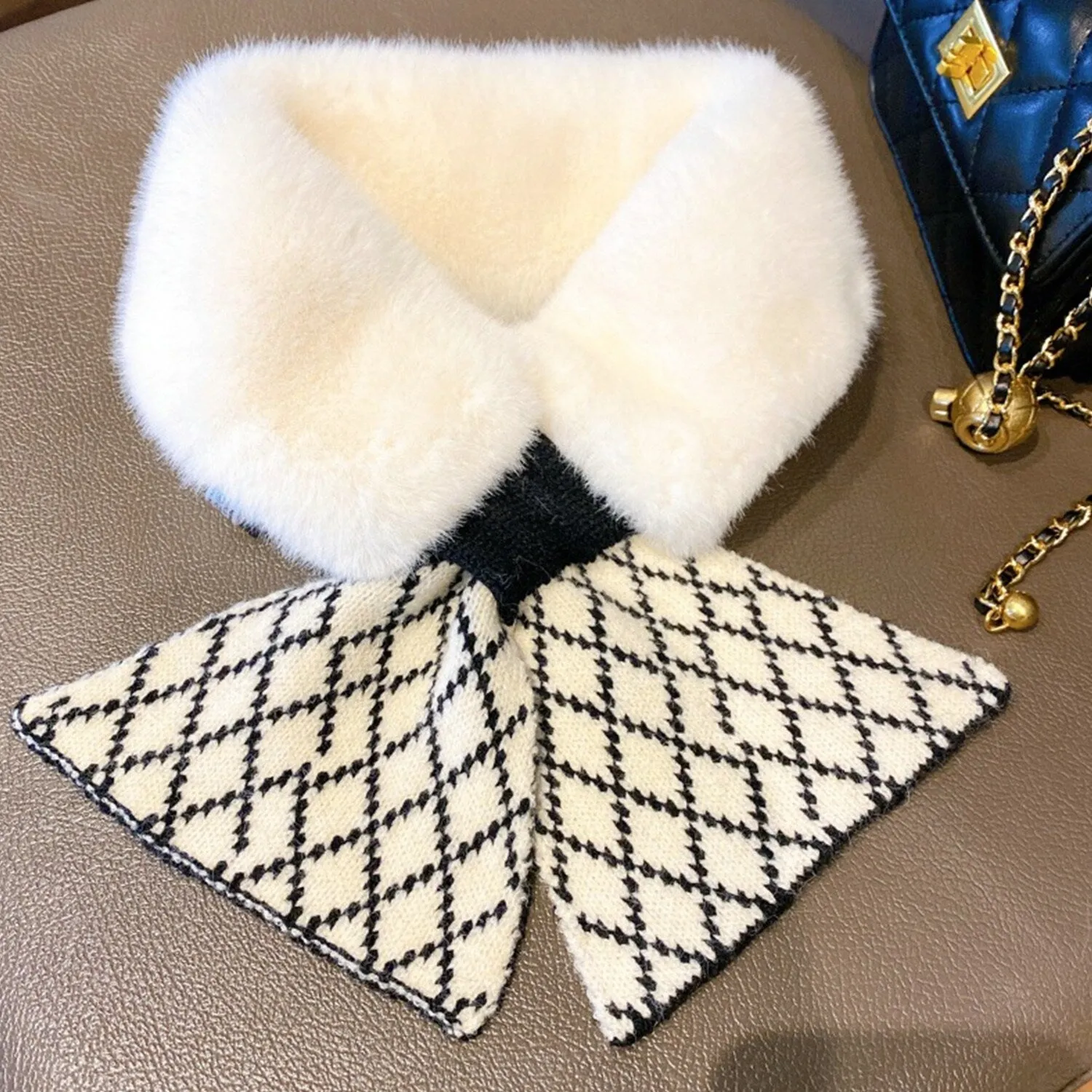 White Geometric Plush Cross Scarf sold by Zulily product image thumbnail 3
