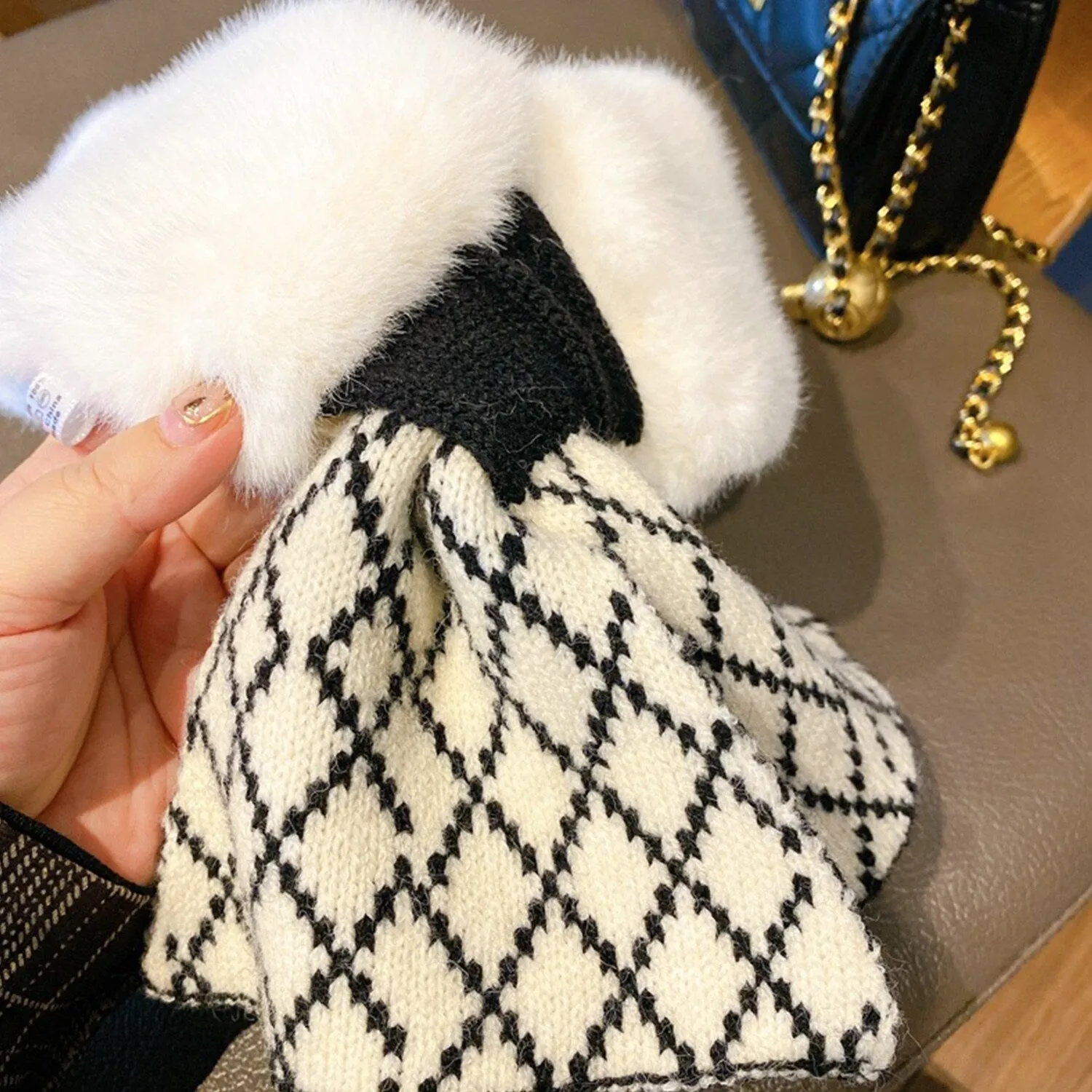 White Geometric Plush Cross Scarf sold by Zulily product image thumbnail 2