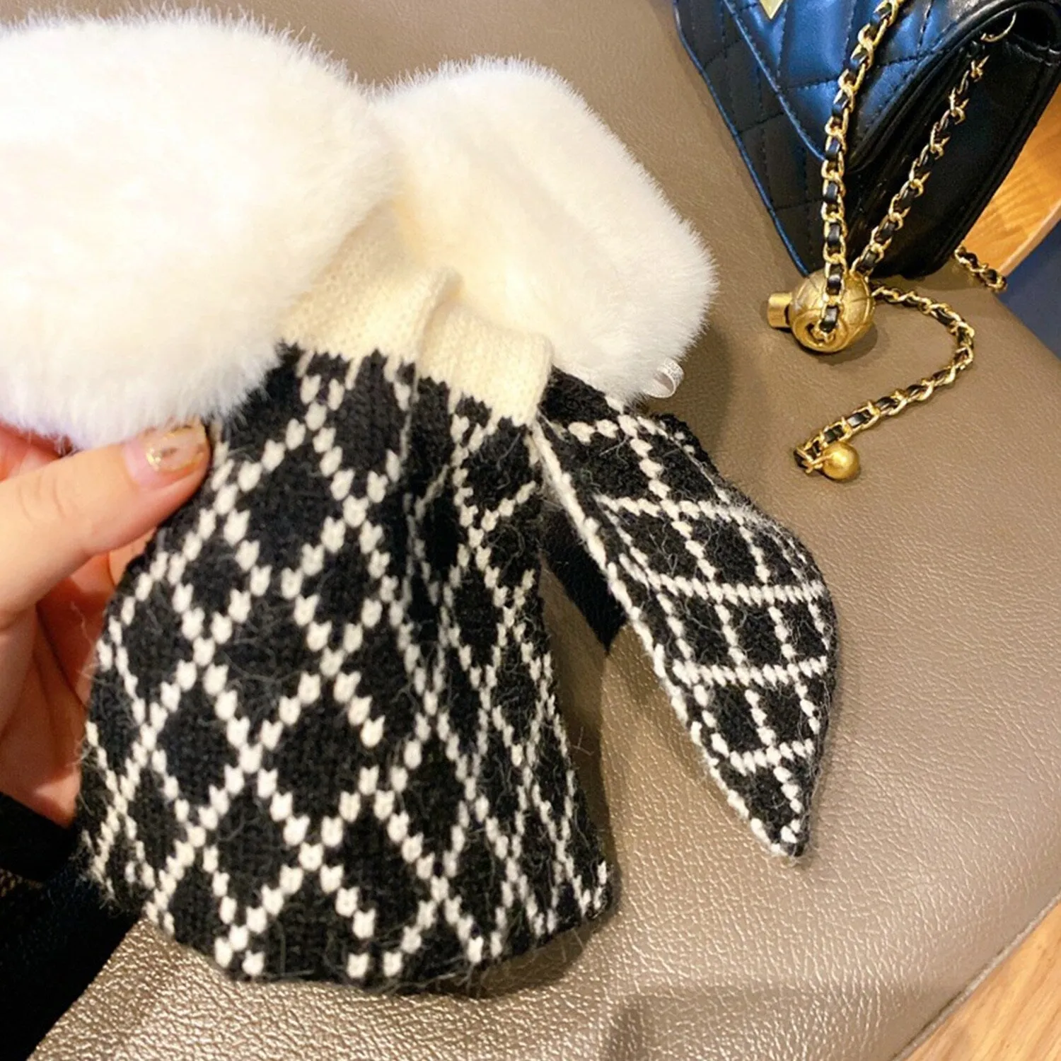 White & Black Geometric Plush Cross Scarf sold by Zulily product image thumbnail 2