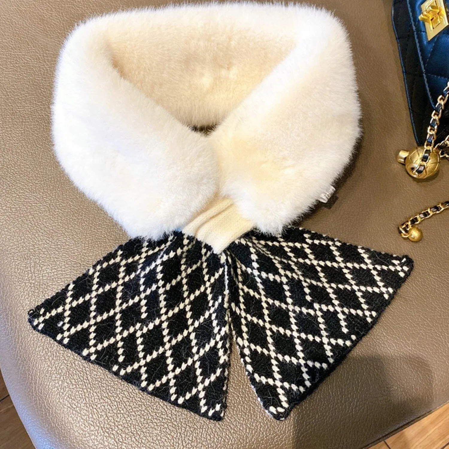 White & Black Geometric Plush Cross Scarf sold by Zulily product image thumbnail 3