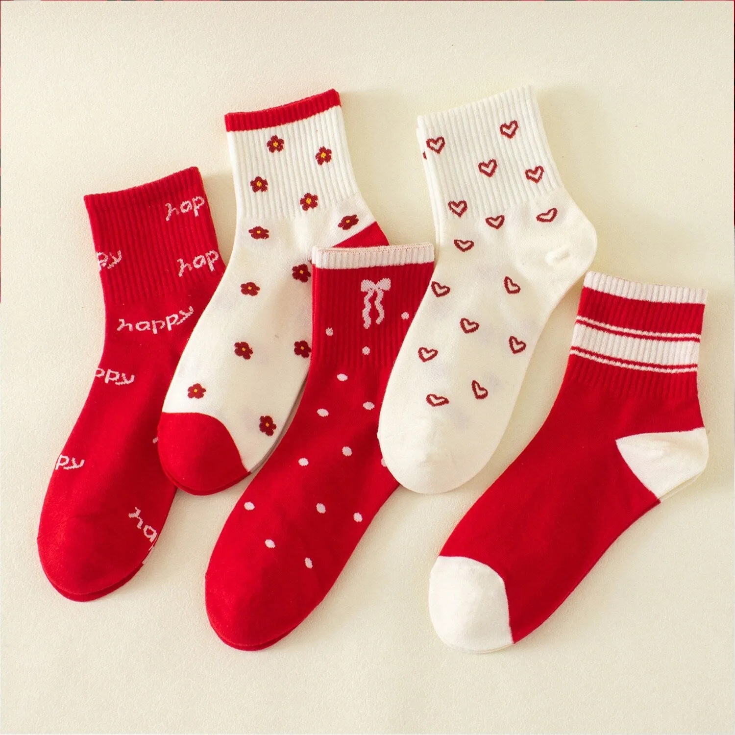 White & Red Floral Five-Piece Socks Set sold by Zulily product image thumbnail 2
