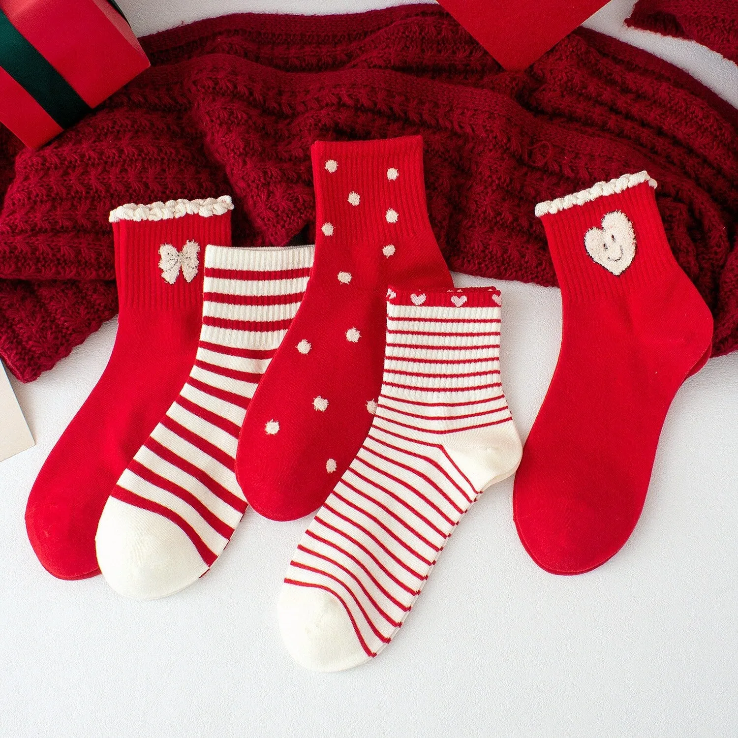 White & Red Bow Five-Piece Socks Set sold by Zulily product image thumbnail 2