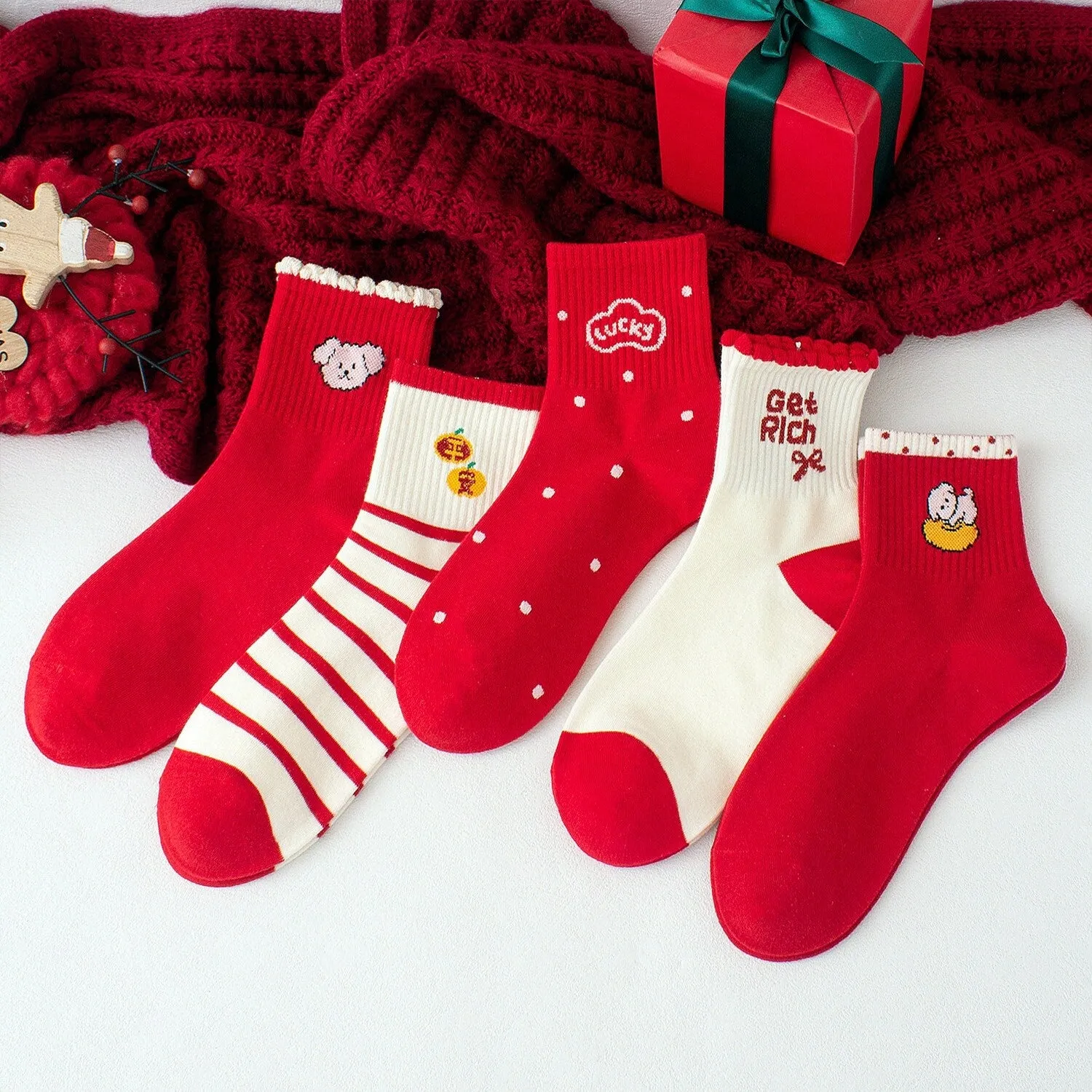 White & Red Lucky Dog Five-Piece Socks Set sold by Zulily product image thumbnail 2