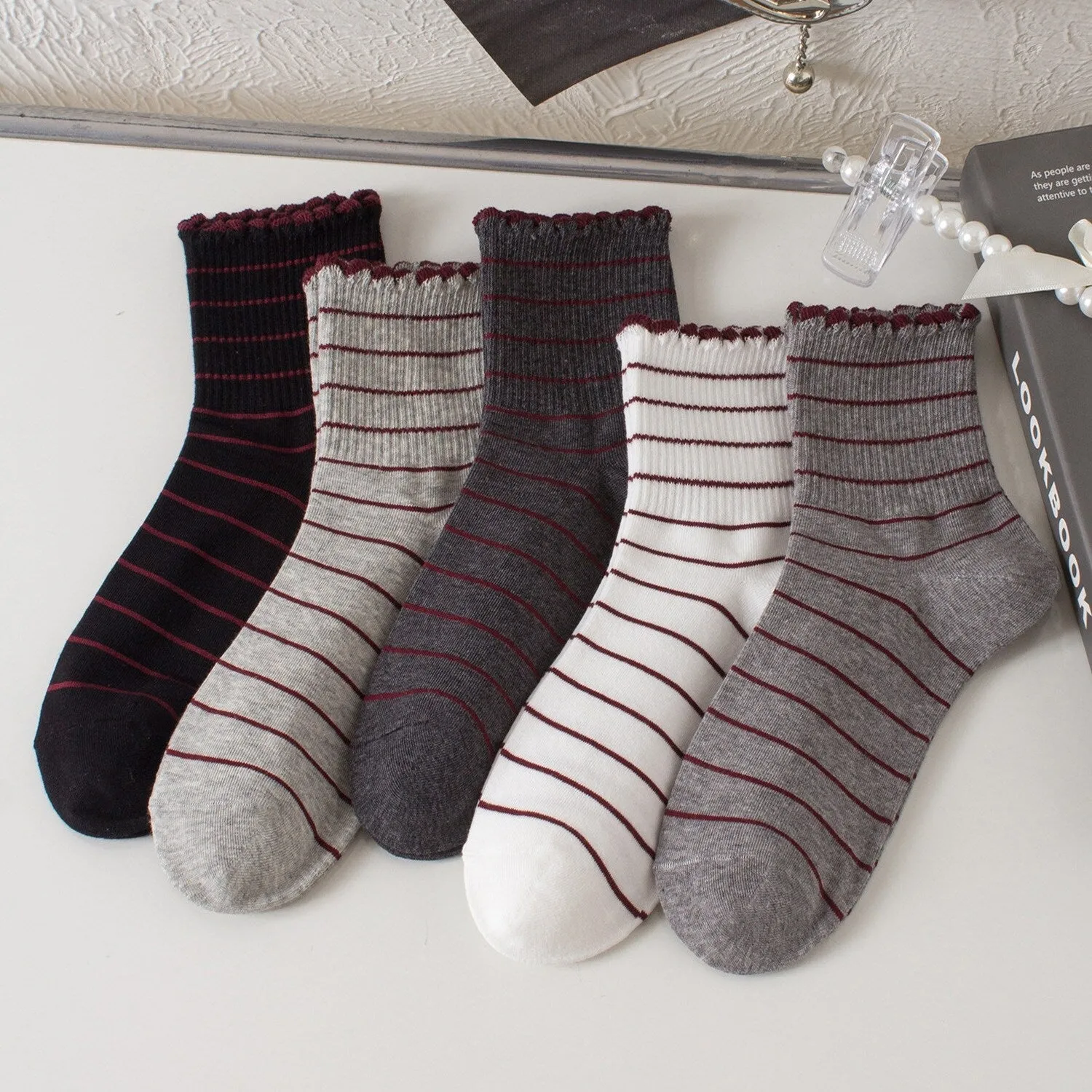 Grey & White Stripe Five-Piece Socks Set sold by Zulily product image thumbnail 2