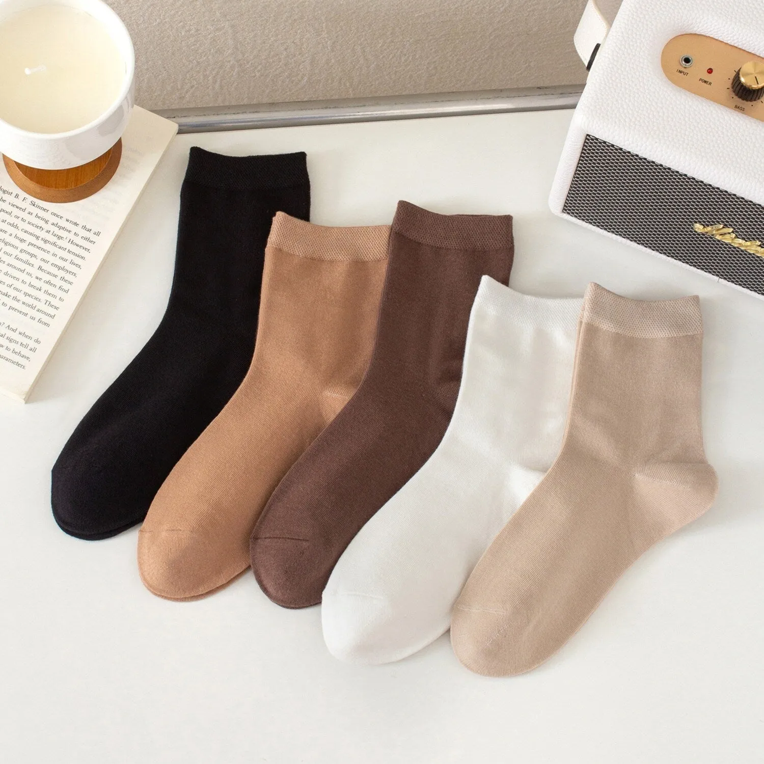 Khaki White & Brown Five-Piece Socks Set sold by Zulily product image thumbnail 2