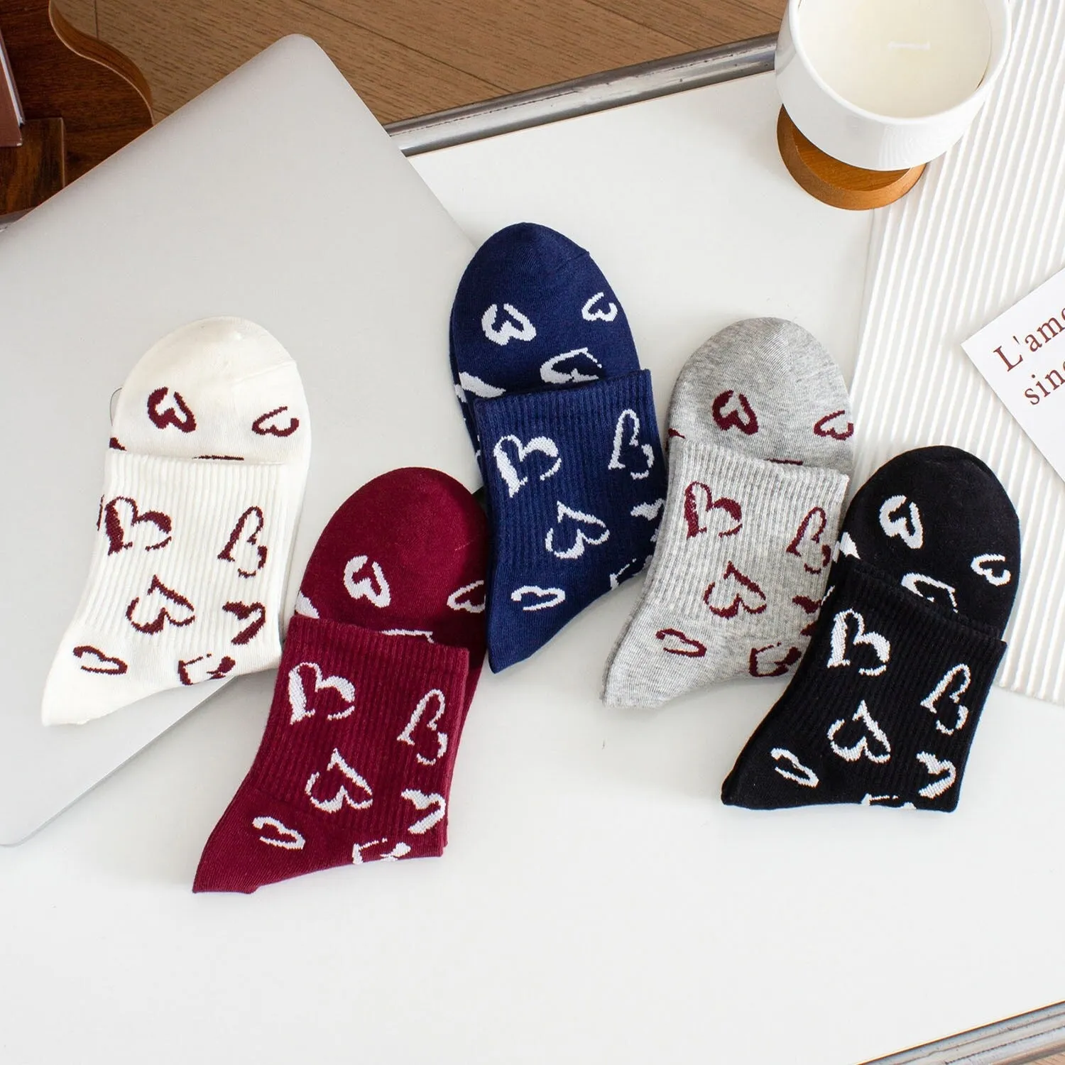 White Red Blue & Grey Heart Five-Piece Socks Set sold by Zulily product image thumbnail 2