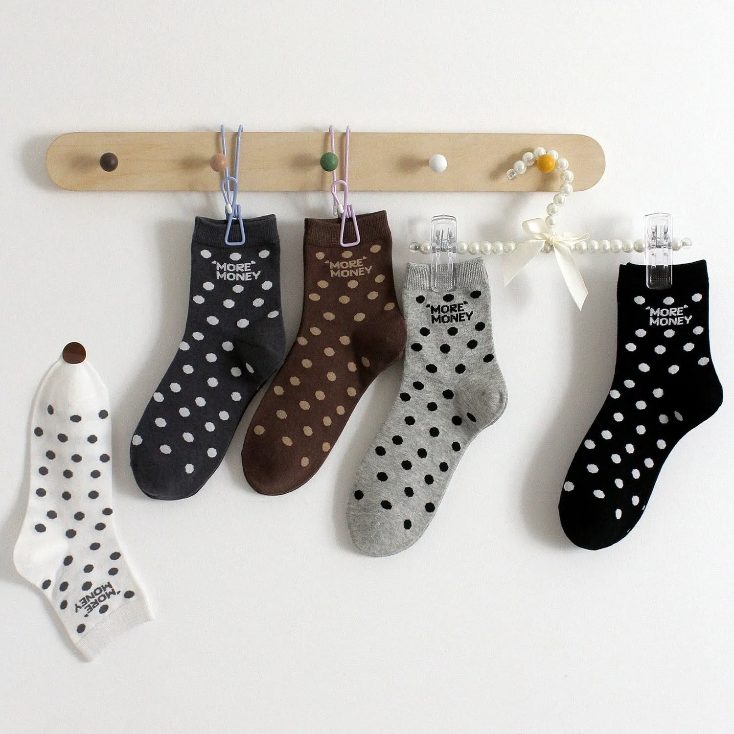Brown Grey & White Polka Dot Five-Piece Socks Set sold by Zulily product image thumbnail 2
