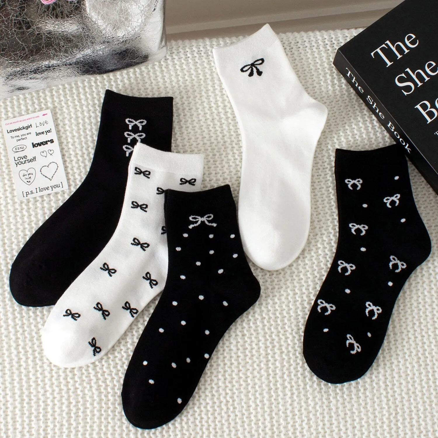 Black & White Bow Five-Piece Socks Set sold by Zulily product image thumbnail 2