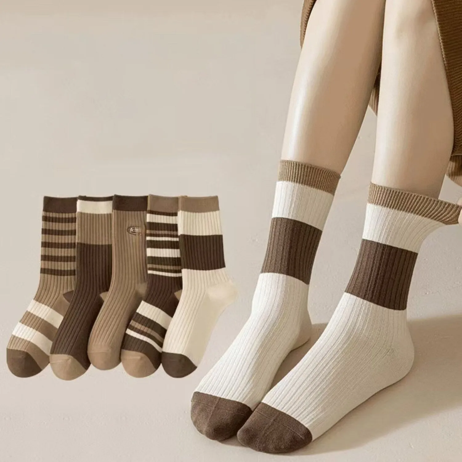 Brown Five-Piece Striped Socks Set sold by Zulily product image thumbnail 2