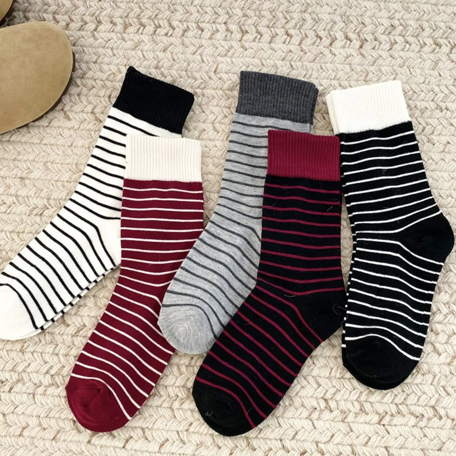 White Red Grey & Black Five-Piece Striped Socks Set sold by Zulily product image thumbnail 2