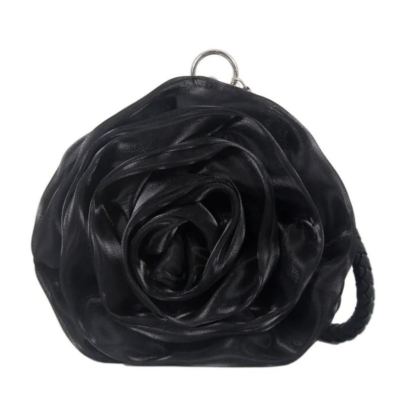 Black Satine Rose Flower Clutch Handbag with Removeable Strap sold by Zulily