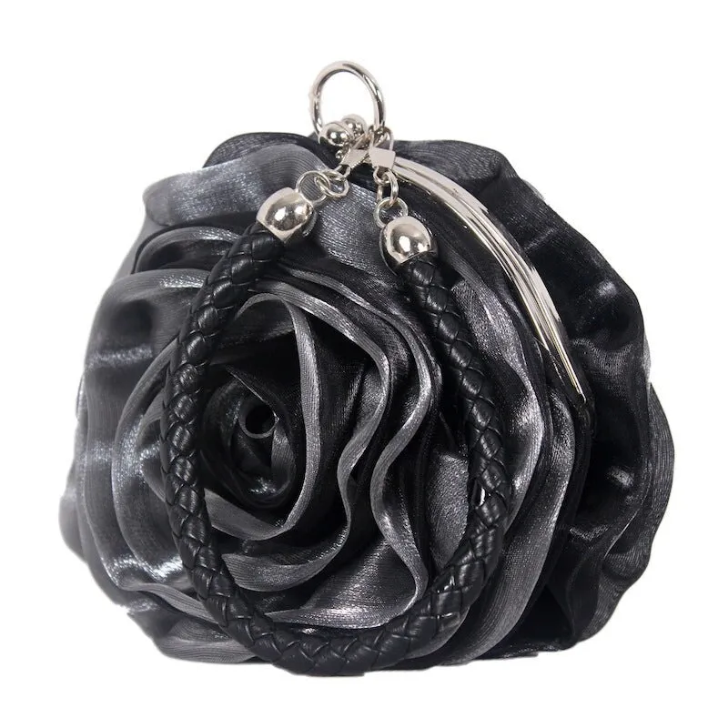 Black Satine Rose Flower Clutch Handbag with Removeable Strap sold by Zulily product image thumbnail 2