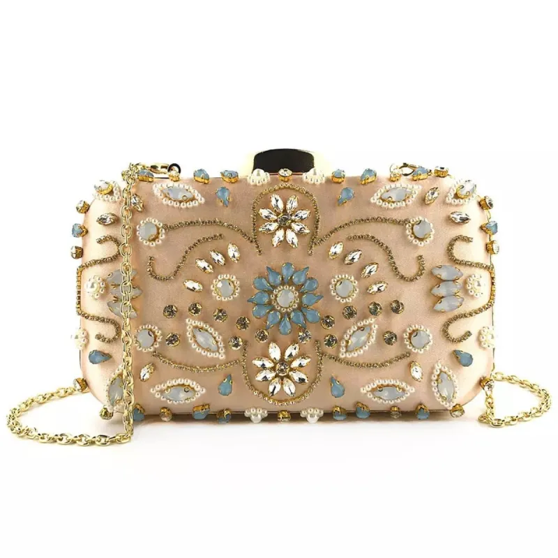 Gold And Sand Satin Grey Opal Crystal Clutch sold by Zulily