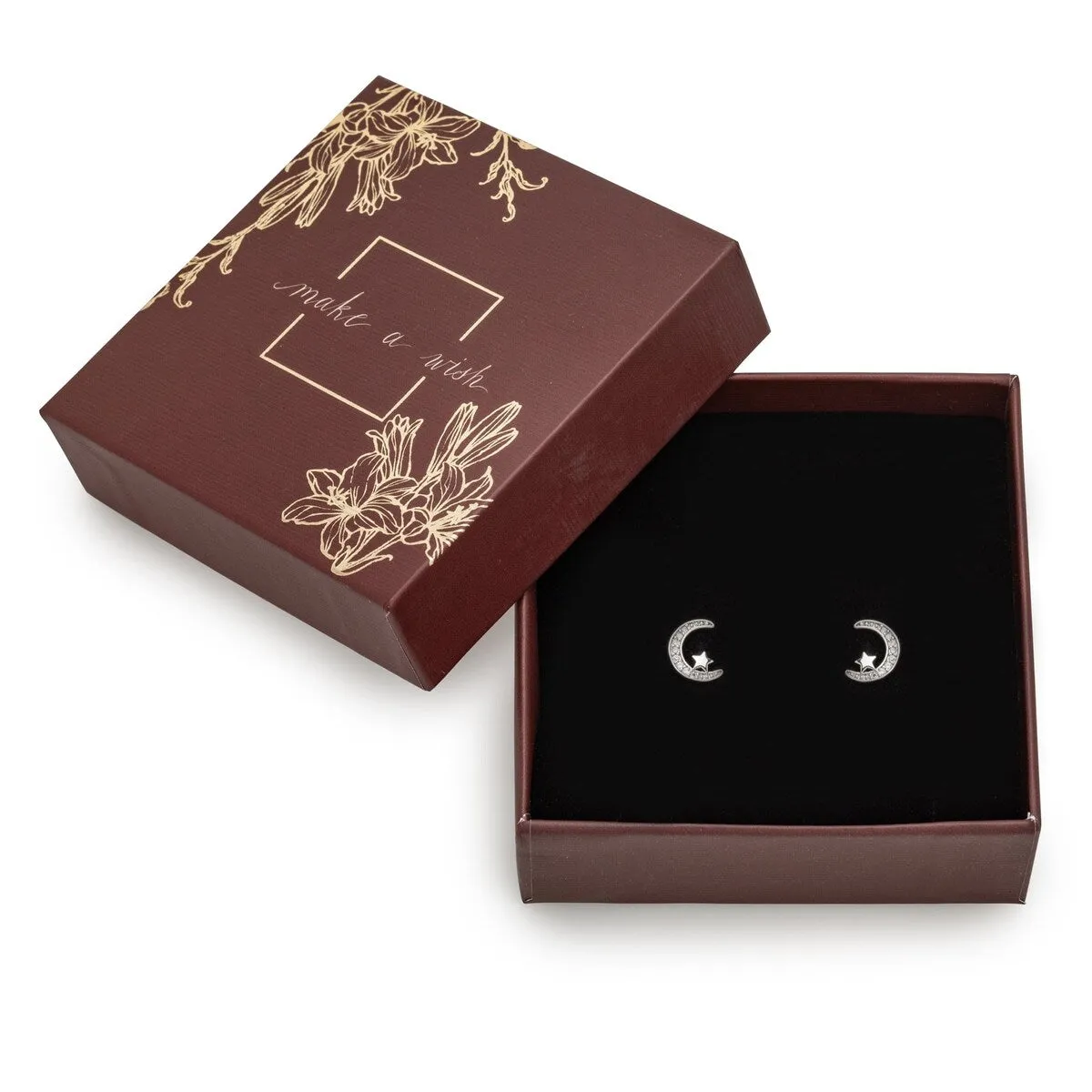 Holiday Gift Box With Moon Star Swarovski Crystal Stud Earrings sold by Zulily