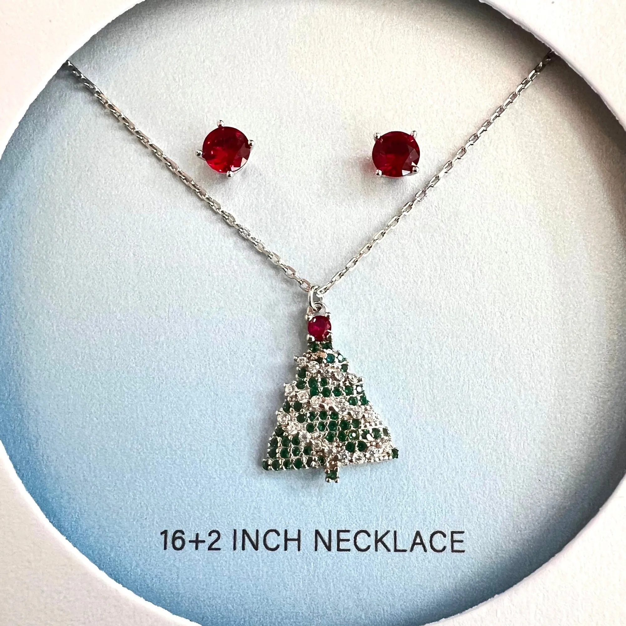 Sterling Silver Set of Earring and Charm Necklace Red Round Stud Earring and Jingle Bell CZ Pave Charm sold by Zulily product image thumbnail 5