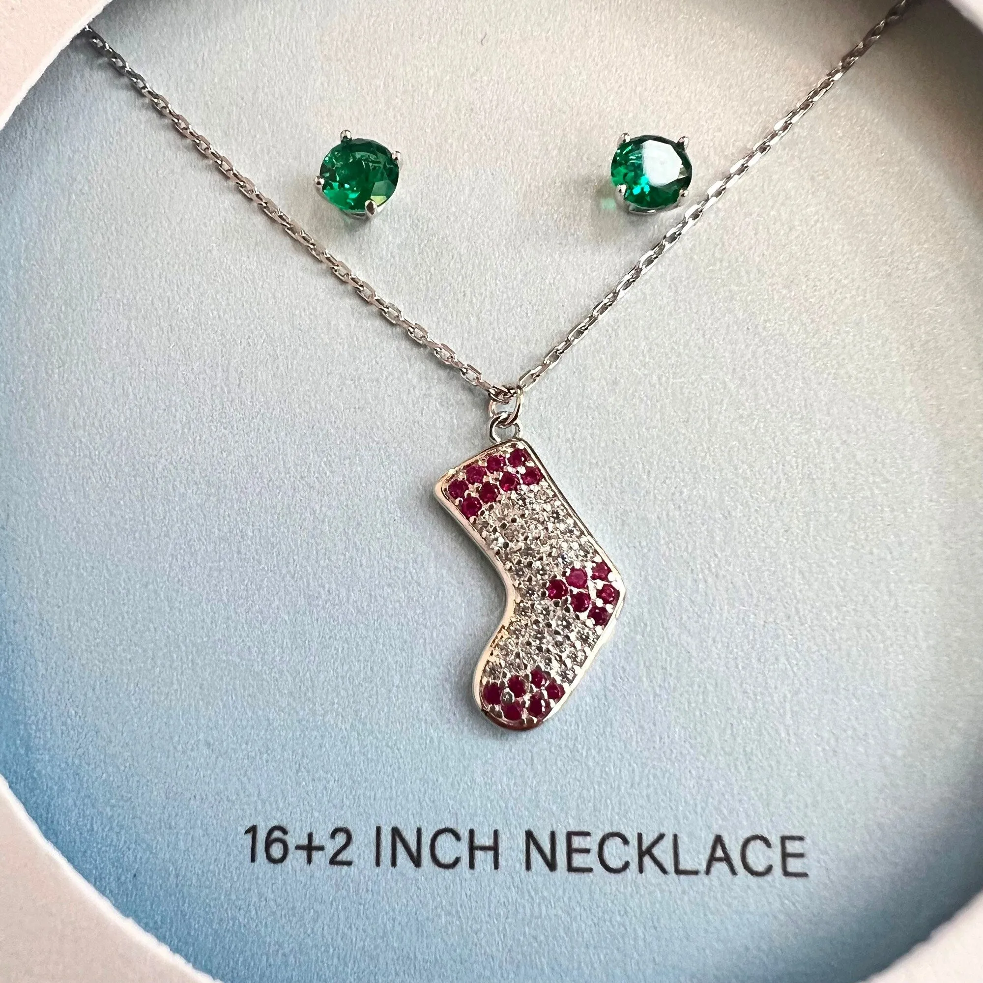 Sterling Silver Set of Earring and Charm Necklace Red Round Stud Earring and Jingle Bell CZ Pave Charm sold by Zulily product image thumbnail 3