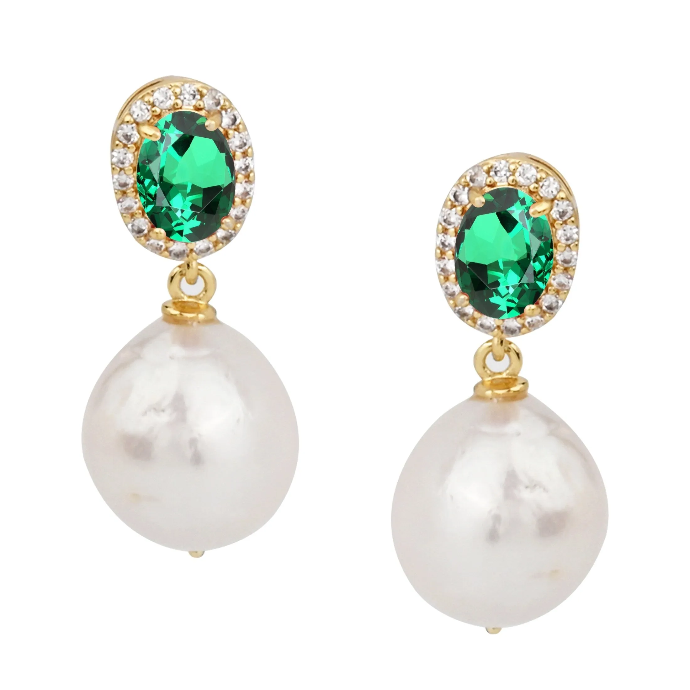 V3 Jewelry 18KT Gold Over Sterling Silver Emerald, Freshwater Pearl and White Topaz Dangle Earrings for Women sold by Zulily