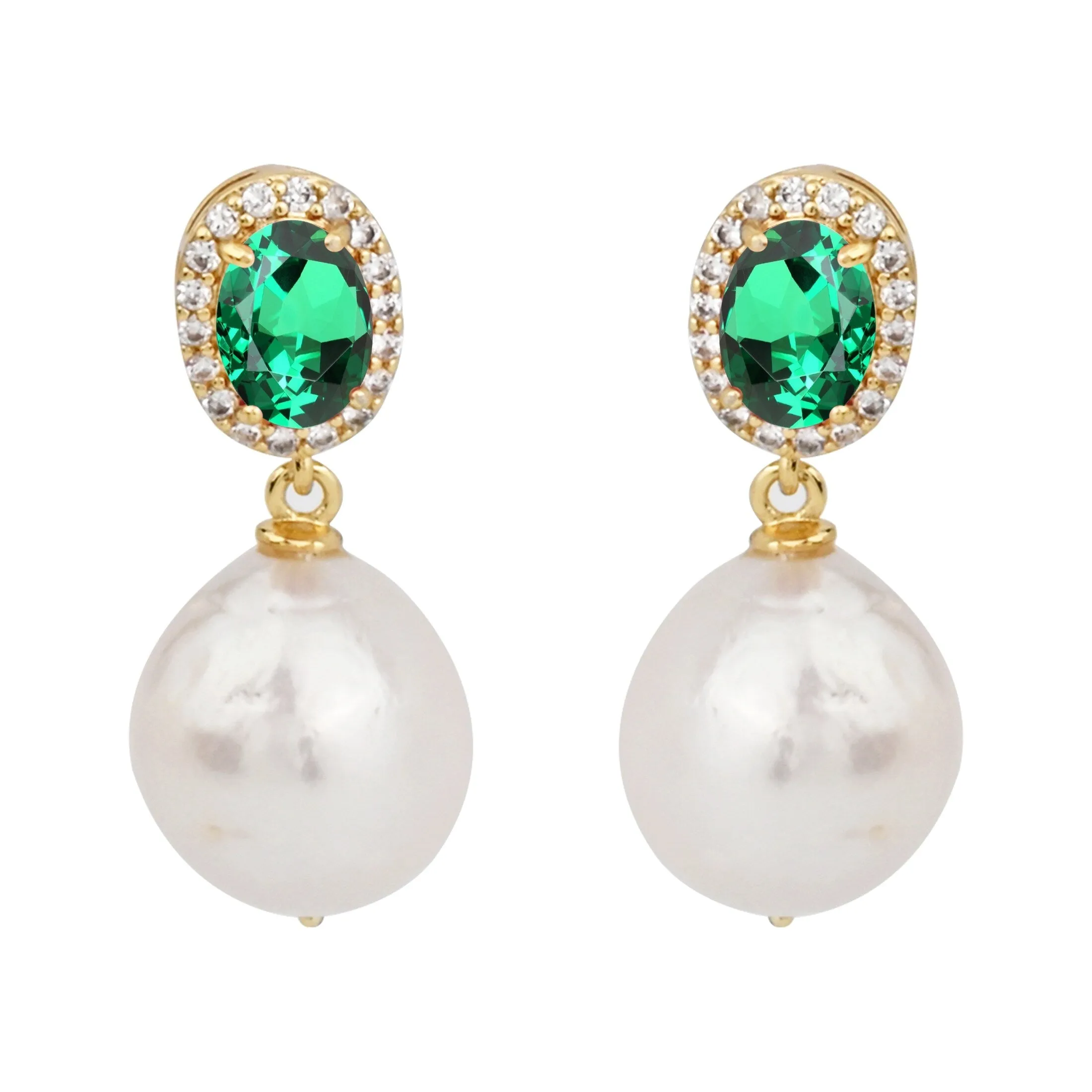 V3 Jewelry 18KT Gold Over Sterling Silver Emerald, Freshwater Pearl and White Topaz Dangle Earrings for Women sold by Zulily product image thumbnail 2