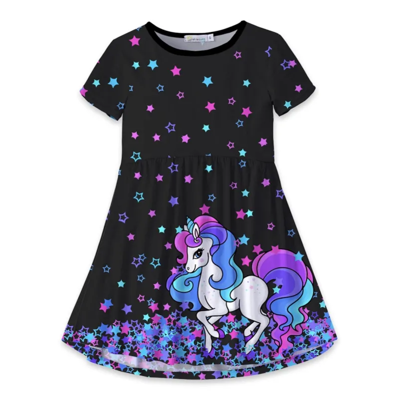 Black & Multi Color Unicorn Star Print A-Line Dress sold by Zulily