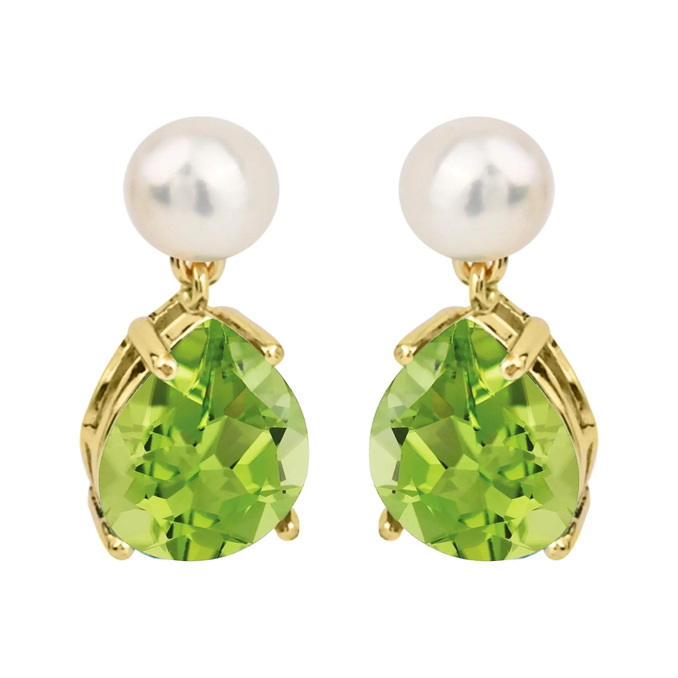 V3 Jewelry 18KT Gold Over Sterling Silver Natural Peridot and Freshwater Pearl Dangle Earrings for Women sold by Zulily product image thumbnail 3