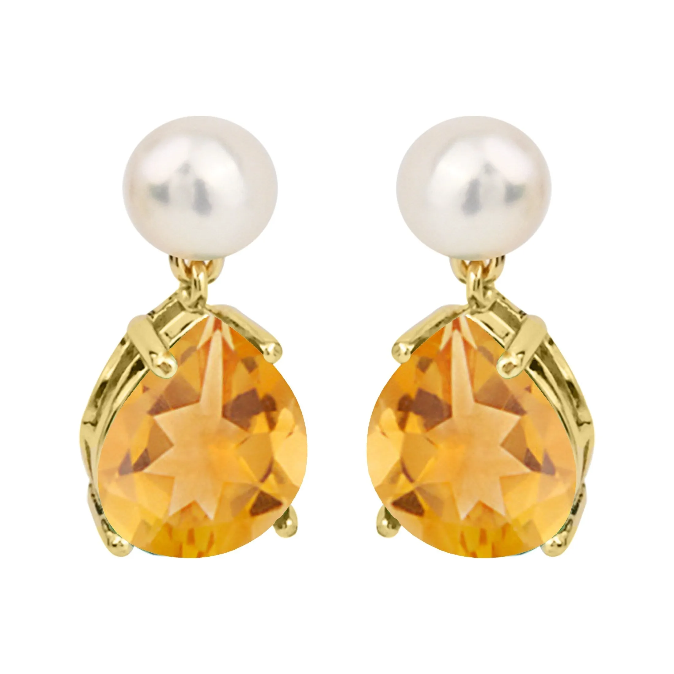 V3 Jewelry 18KT Gold Over Sterling Silver Natural Citrine and Freshwater Pearl Dangle Earrings for Women sold by Zulily product image thumbnail 3