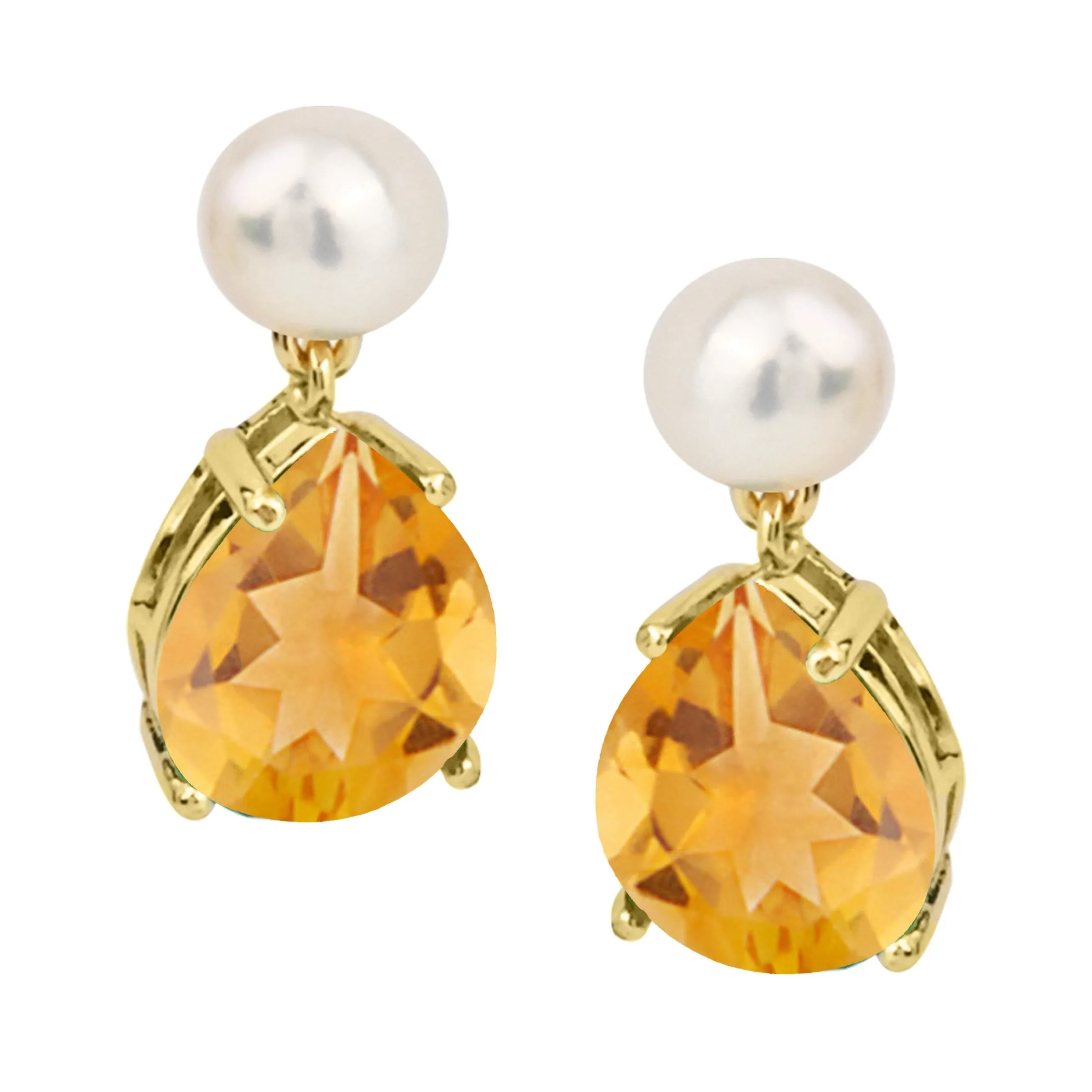 V3 Jewelry 18KT Gold Over Sterling Silver Natural Citrine and Freshwater Pearl Dangle Earrings for Women sold by Zulily product image thumbnail 4